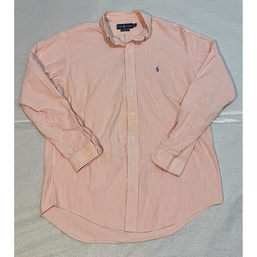Vintage Ralph Lauren Classic Fit Seersucker Red Mens Long Sleeve Shirt L